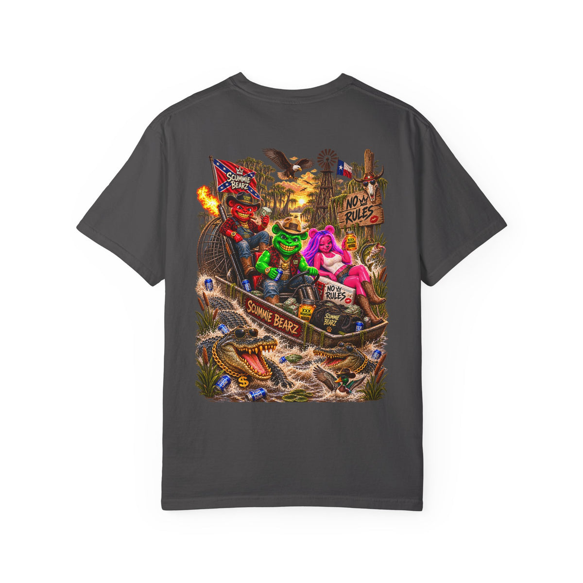 Unisex Garment-Dyed T-shirt-CROWN MASK LOGO HILLBILLY AIRBOAT -SCUMMIEBEARZ™