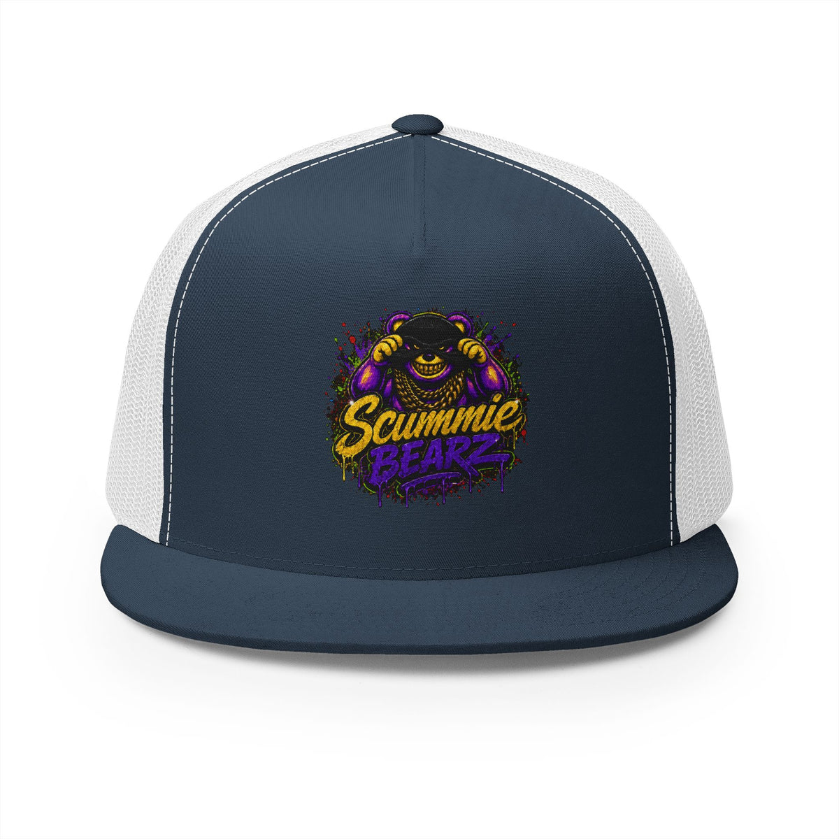 5 Panel Trucker Cap-GOLD/PURPLE MASK LOGO-SCUMMIEBEARZ™