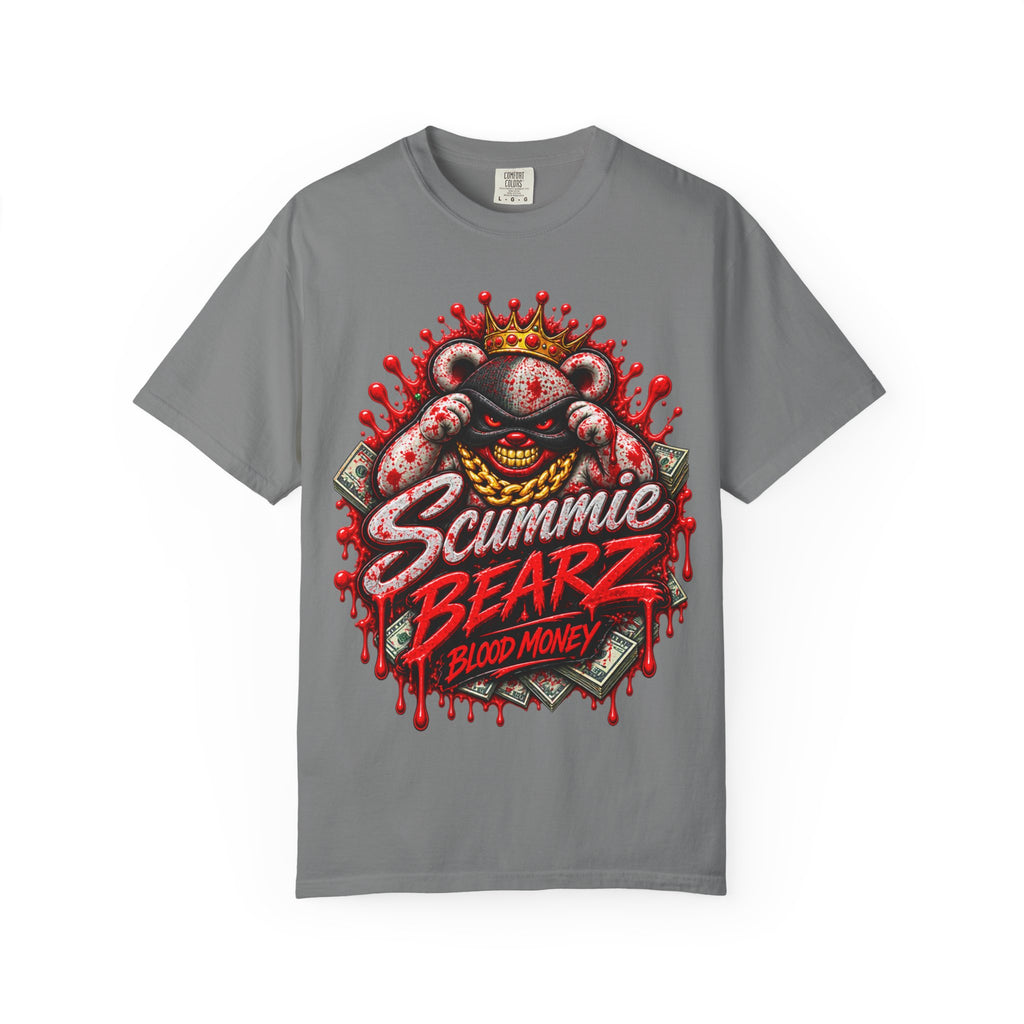 Unisex Garment-Dyed T-SHIRT-BLOOD MONEY GLOCK/SB LOGO/MASK LOGO-SCUMMIEBEARZ™