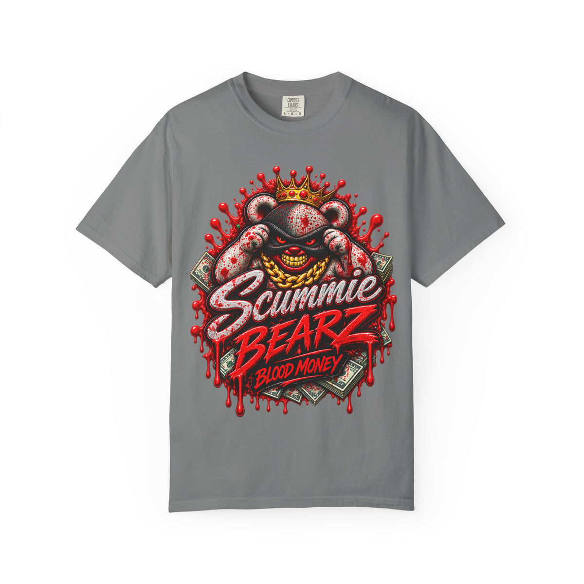 Unisex Garment-Dyed T-SHIRT-BLOOD MONEY GLOCK/SB LOGO/MASK LOGO-SCUMMIEBEARZ™