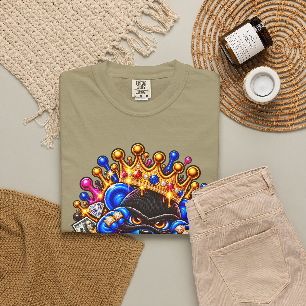 Unisex Garment-Dyed T-shirt-MULTI COLOR CROWN MASK LOGO GLOCK -SCUMMIEBEARZ™