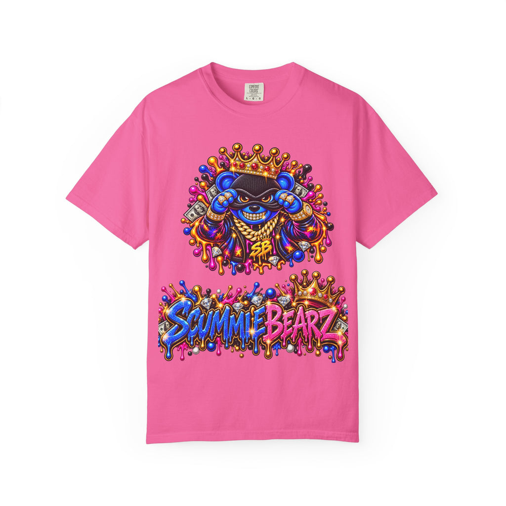 Unisex Garment-Dyed T-shirt-BLUE&PINK CROWN MASK LOGO MONEY GLOCK CROWN SB LOGO-SCUMMIEBEARZ™