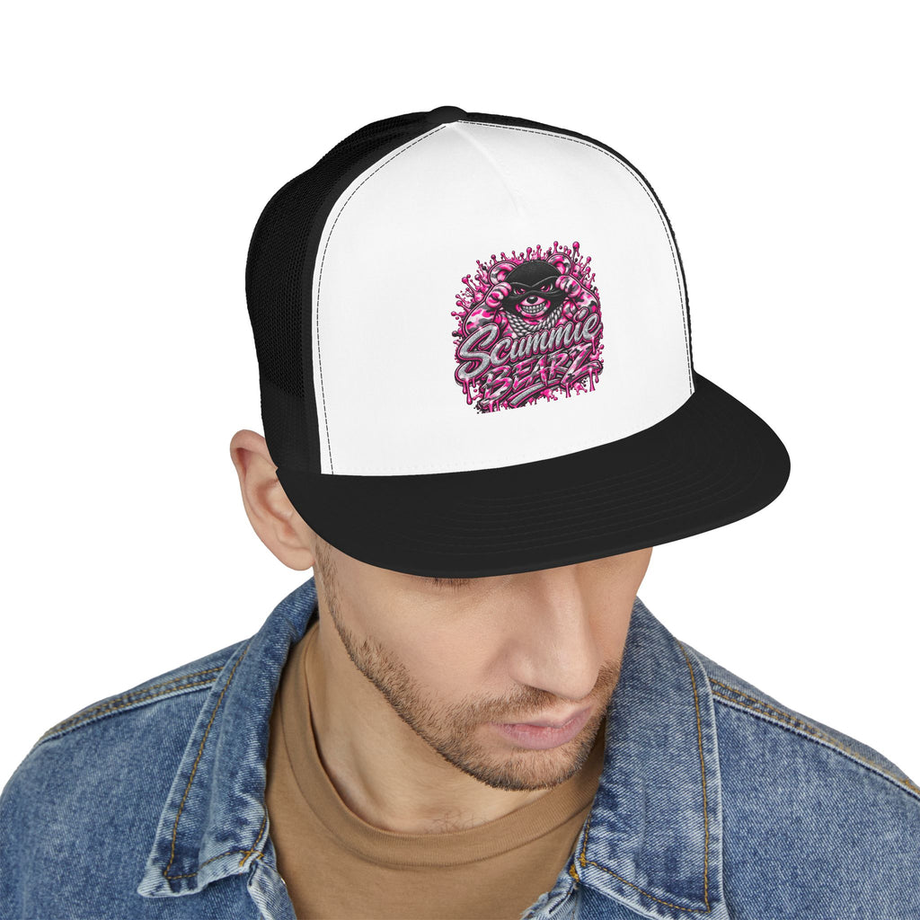 5 Panel Trucker Cap-PINK CAMOUFLAGE WITH SILVER MASK LOGO-SCUMMIEBEARZ™