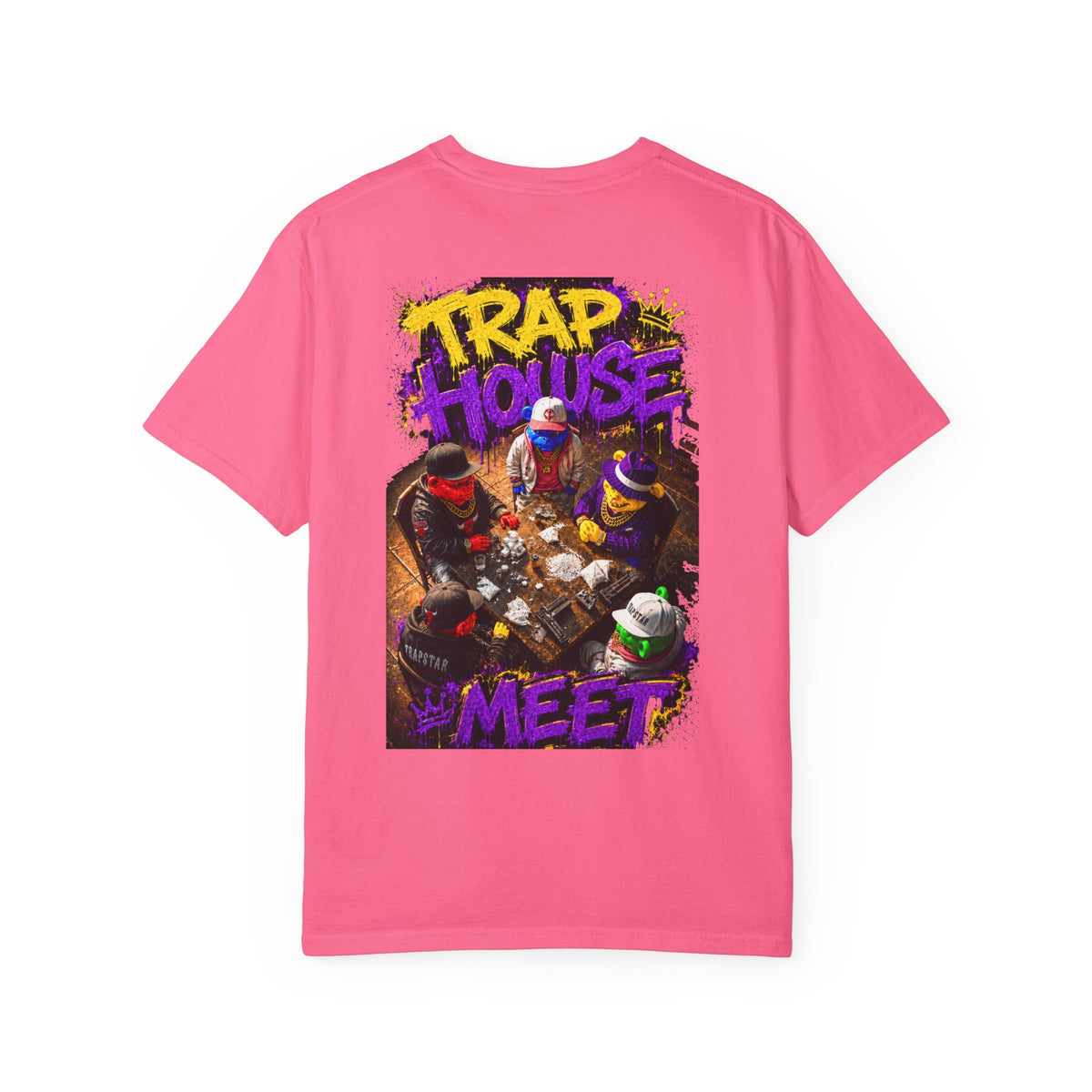 Unisex Garment-Dyed T-shirt-PURPLE&G9D CROWN MASK LOGO TRAP HOUSE MEET-SCUMMINGBEARZ™