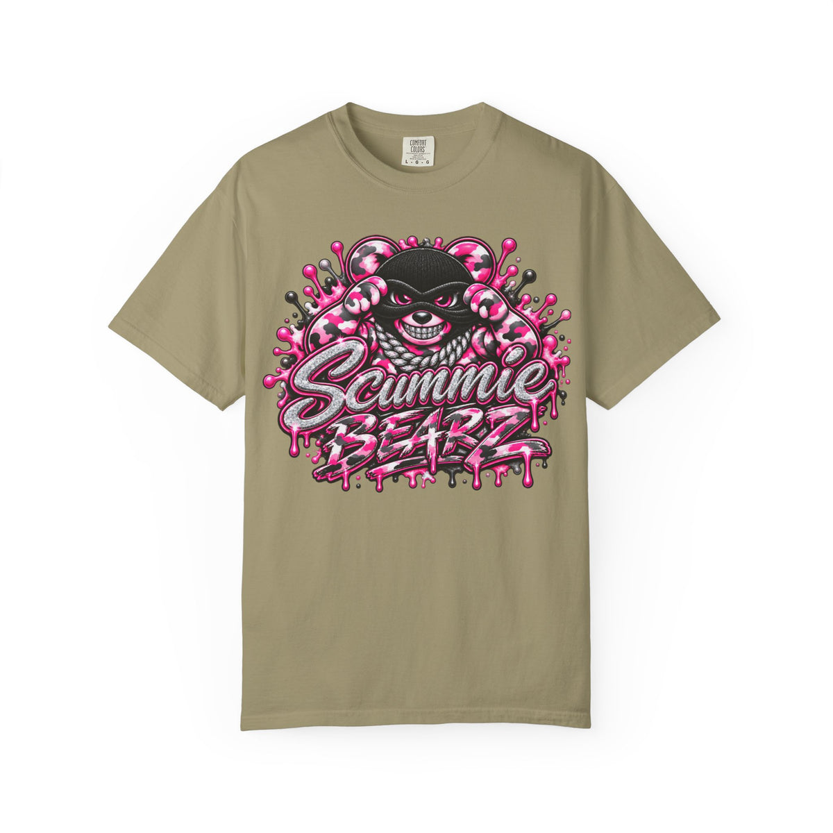 Unisex Garment-Dyed T-shirt-PINK CAMO MASK LOGO GLOCK -SCUMMIEBEARZ™