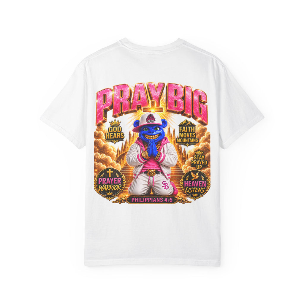 Unisex Garment-Dyed T-shirt-BLUE&PINK CROWN MASK LOGO PRAY BIG -SCUMMIEBEARZ™