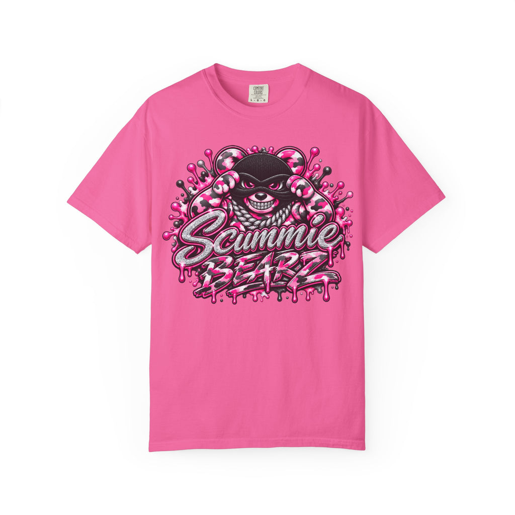 Unisex Garment-Dyed T-shirt-PINK CAMO MASK LOGO GLOCK -SCUMMIEBEARZ™