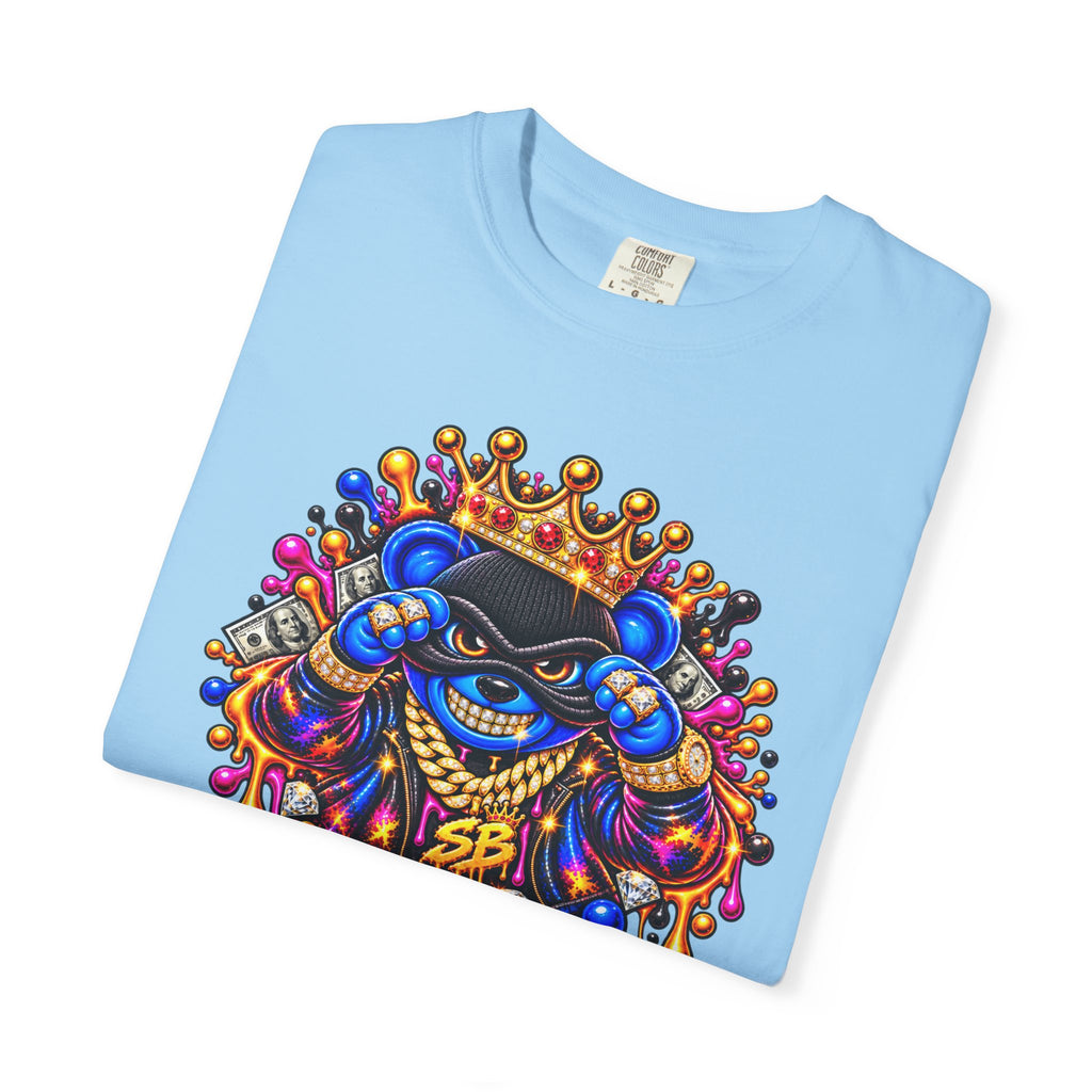 Unisex Garment-Dyed T-shirt-BLUE&PINK CROWN MASK LOGO MONEY GLOCK CROWN SB LOGO-SCUMMIEBEARZ™
