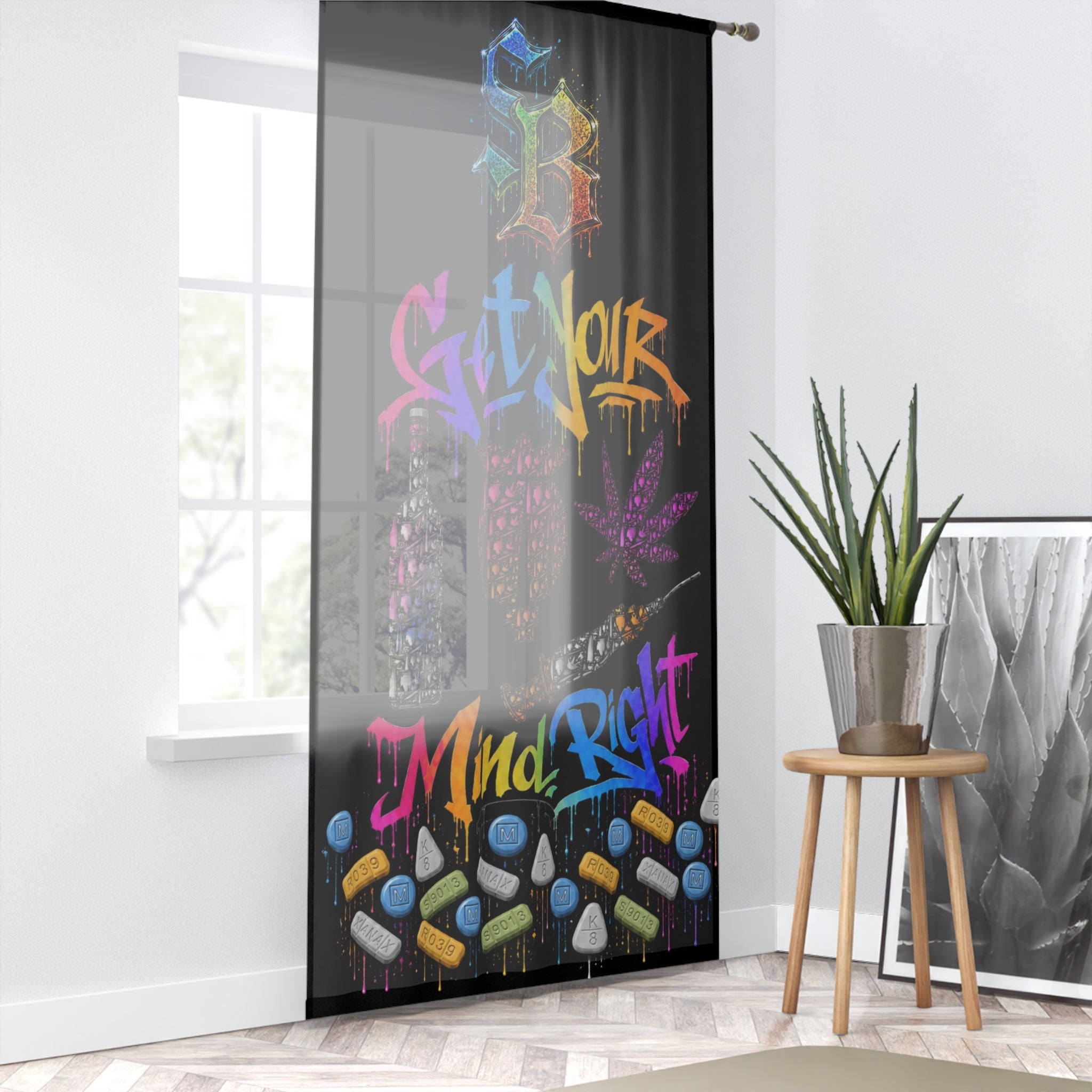 Window Curtain-Get Your Mind Right Black-SCUMMIEBEARZ™