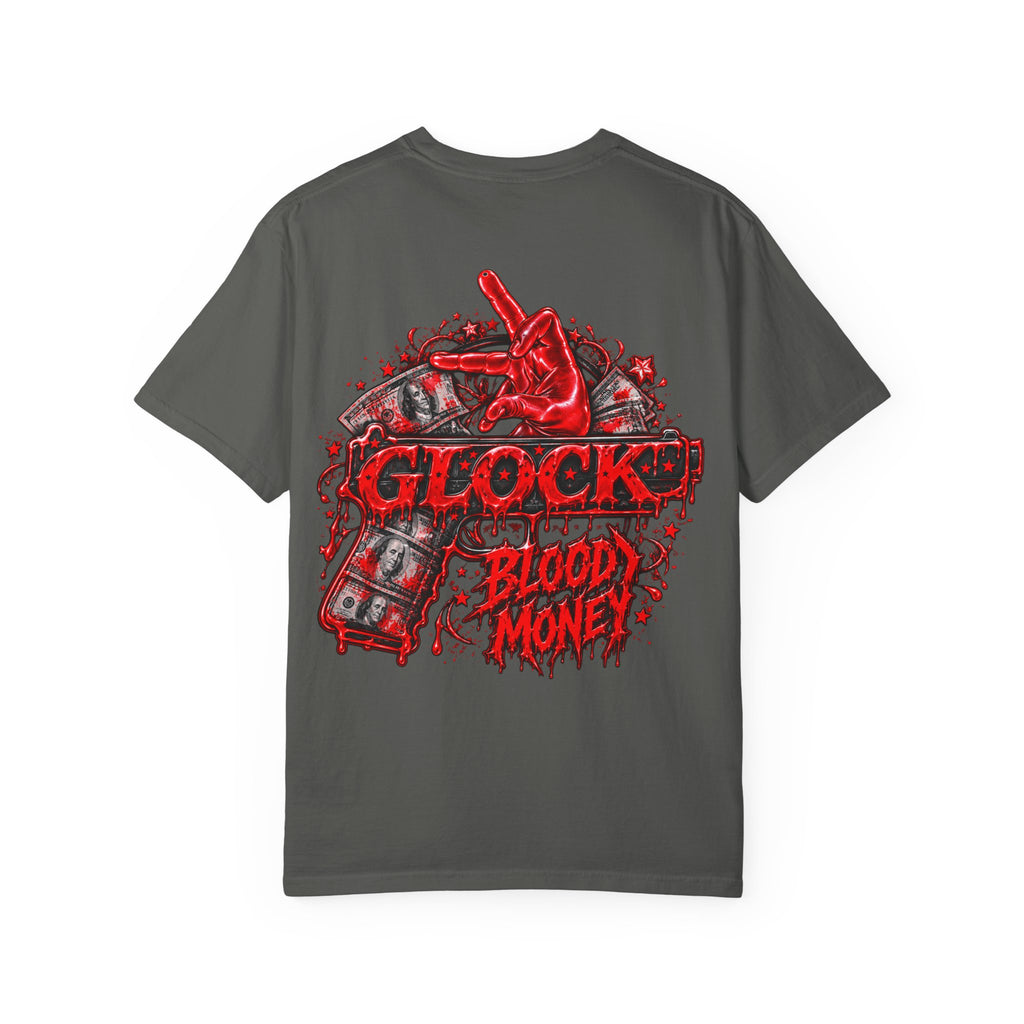 Unisex Garment-Dyed T-SHIRT-BLOOD MONEY GLOCK/MASK LOGO-SCUMMIEBEARZ™