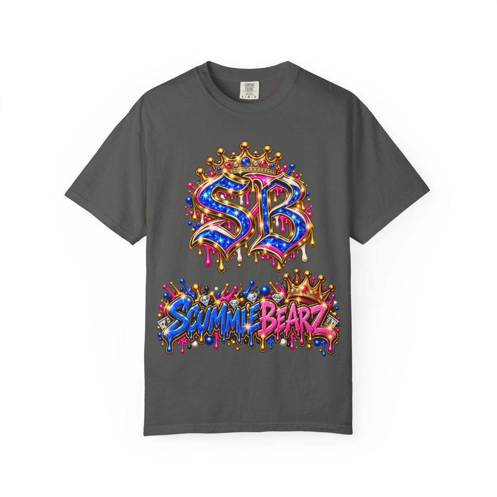 Unisex Garment-Dyed T-shirt-BLUE&PINK CROWN SB LOGO ARMED WITH FAITH-SCUMMIEBEARZ™