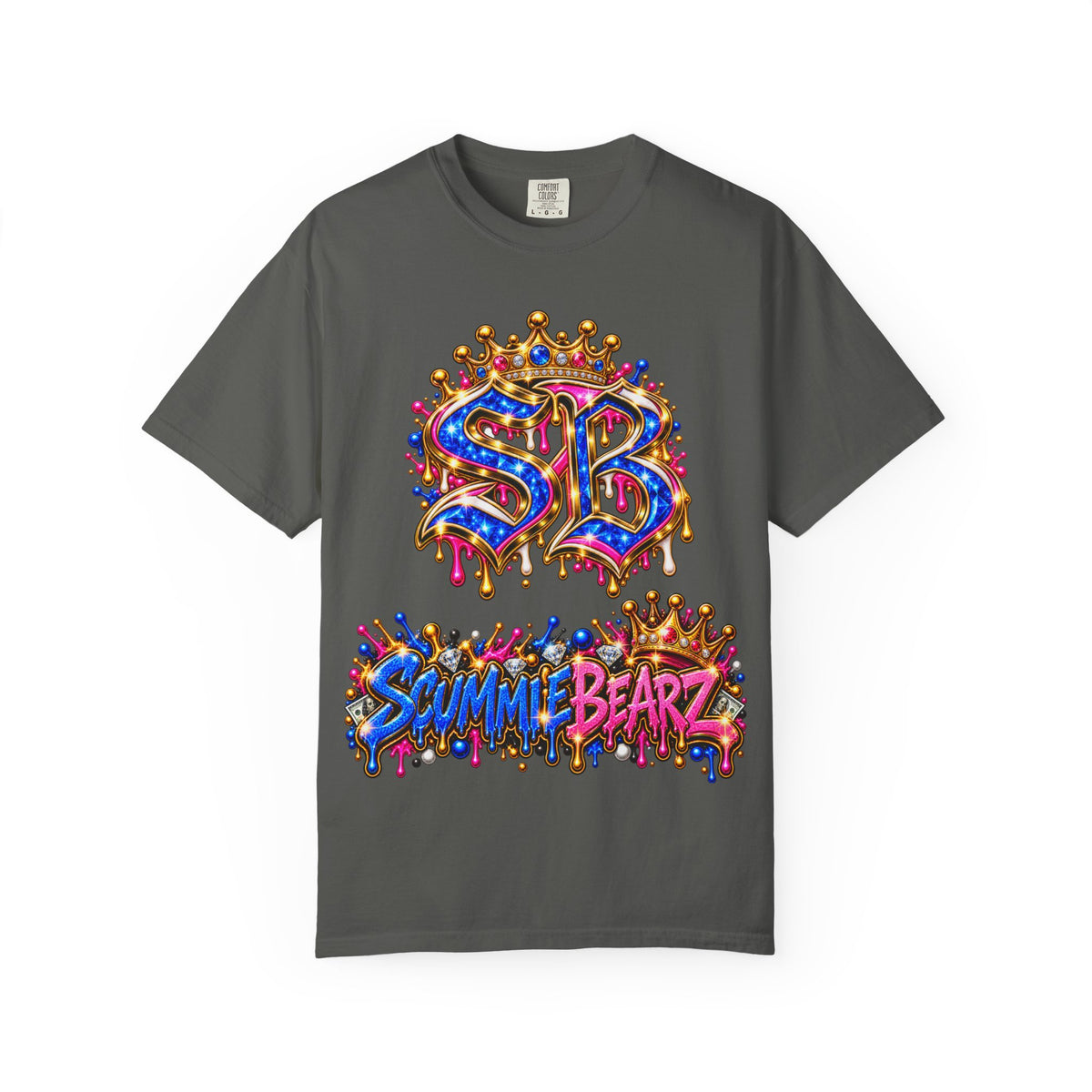 Unisex Garment-Dyed T-shirt-BLUE&PINK CROWN SB LOGO ARMED WITH FAITH-SCUMMIEBEARZ™