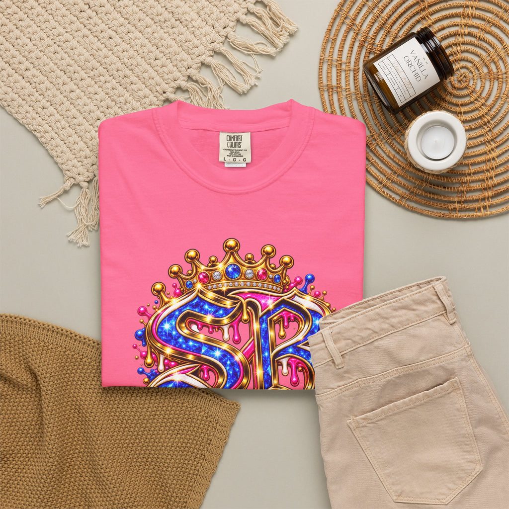 Unisex Garment-Dyed T-shirt-BLUE&PINK CROWN SB LOGO ARMED WITH FAITH-SCUMMIEBEARZ™