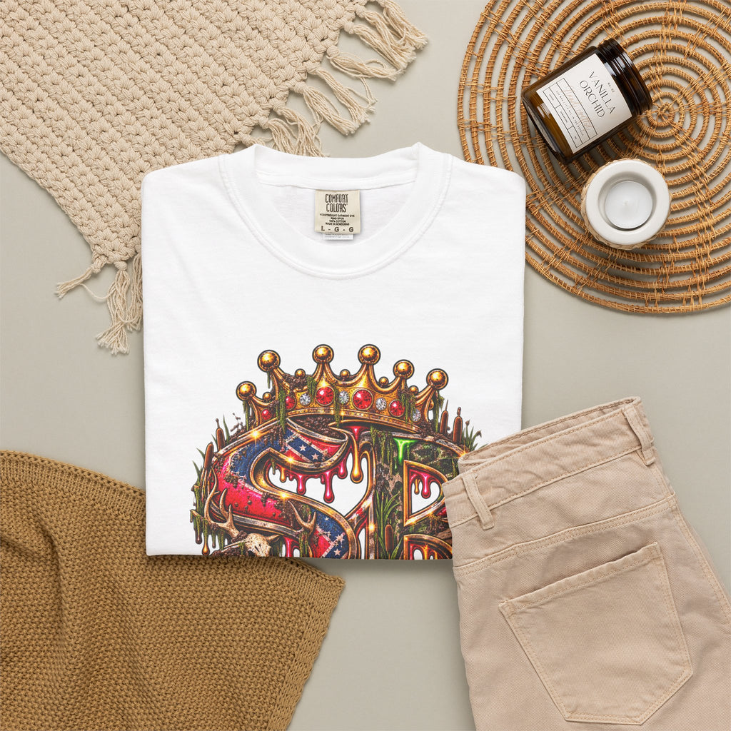 Unisex Garment-Dyed T-shirt--HILLBILLY DEAD OR RICH/SB CROWN LOGO-SCUMMIEBEARZ™️