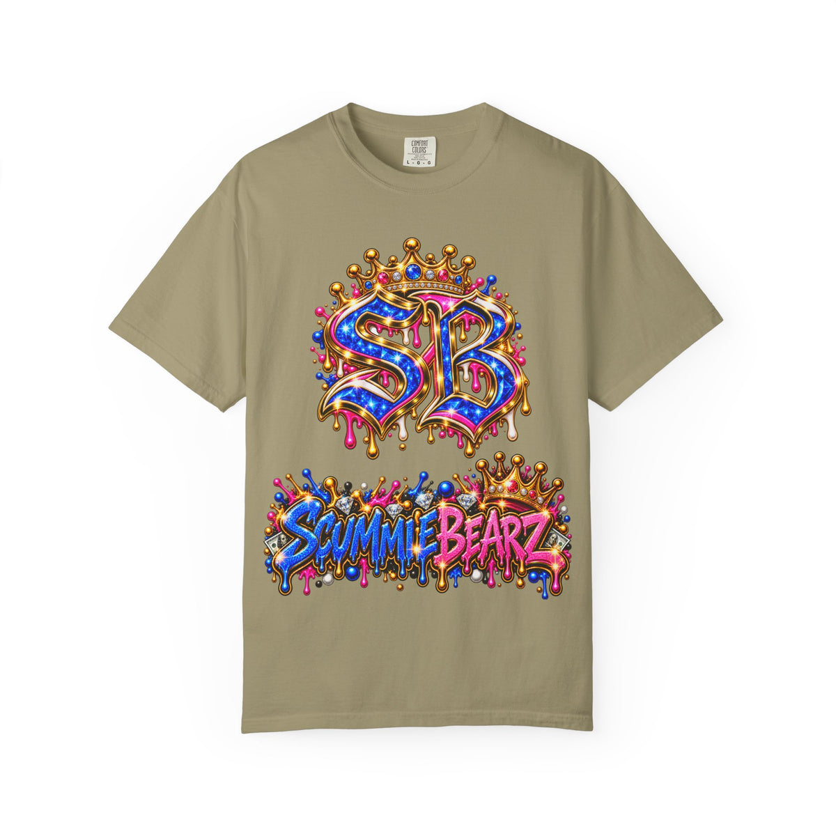 Unisex Garment-Dyed T-shirt-BLUE&PINK CROWN SB LOGO ARMED WITH FAITH-SCUMMIEBEARZ™