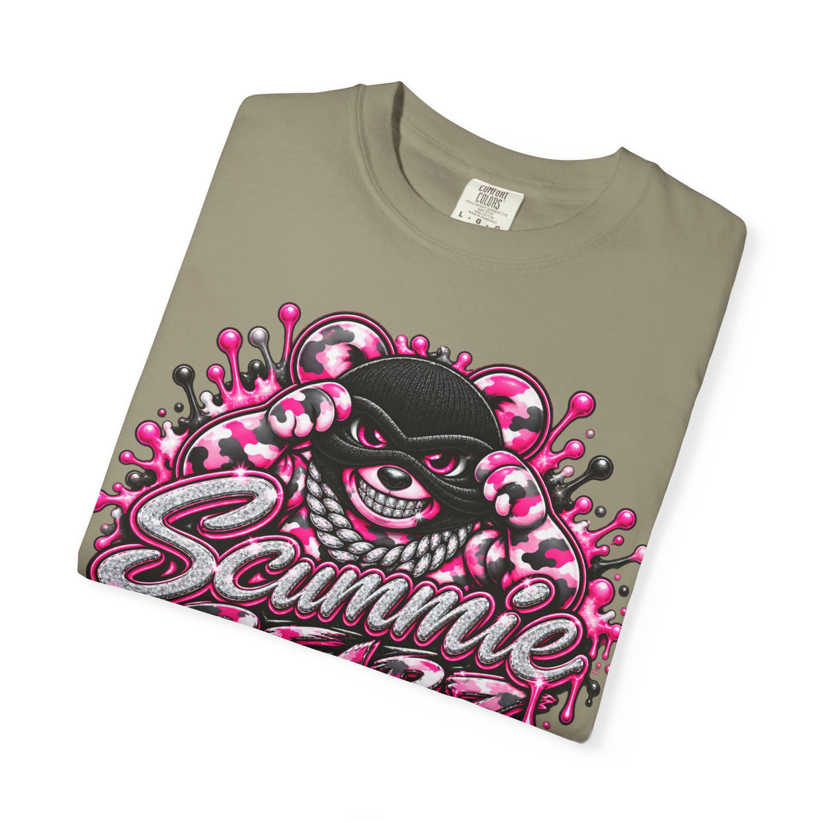 Unisex Garment-Dyed T-shirt-PINK CAMO MASK LOGO GLOCK -SCUMMIEBEARZ™