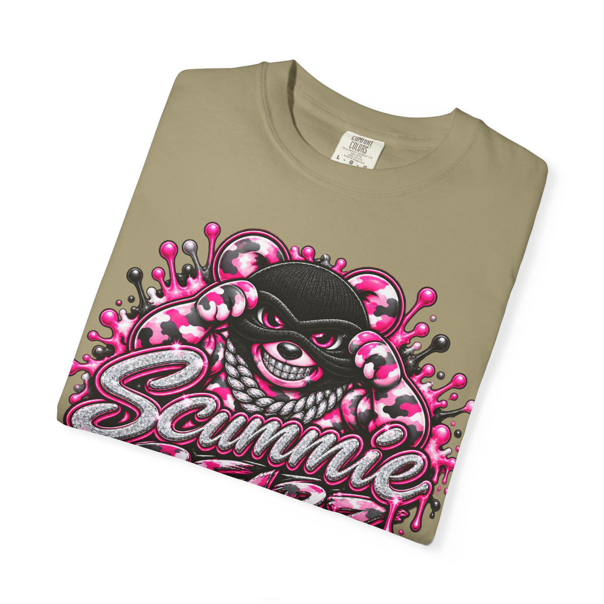 Unisex Garment-Dyed T-shirt-PINK CAMO MASK LOGO GLOCK -SCUMMIEBEARZ™