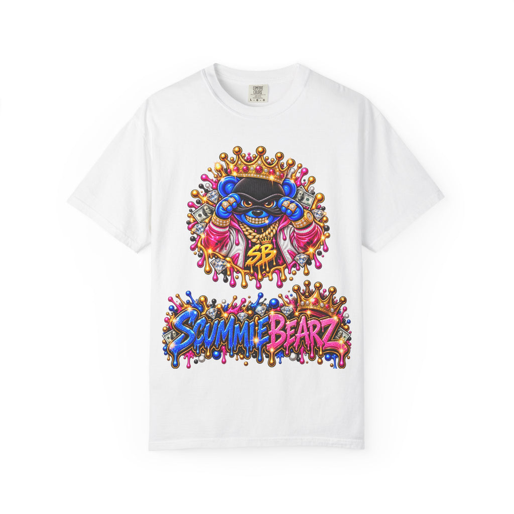 Unisex Garment-Dyed T-shirt-BLUE&PINK CROWN MASK LOGO CHOSEN BY GOD-SCUMMINGBEARZ™