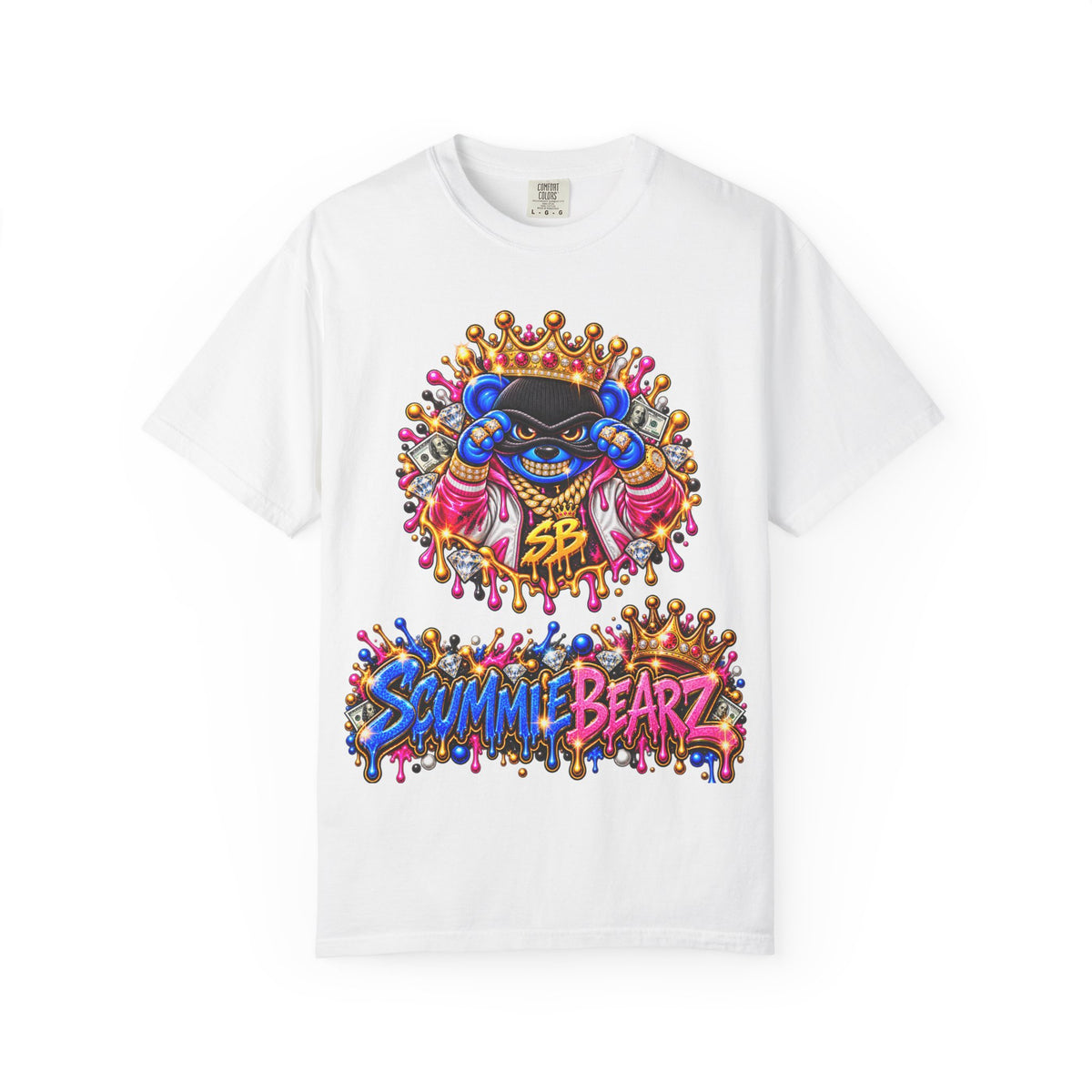 Unisex Garment-Dyed T-shirt-BLUE&PINK CROWN MASK LOGO CHOSEN BY GOD-SCUMMINGBEARZ™