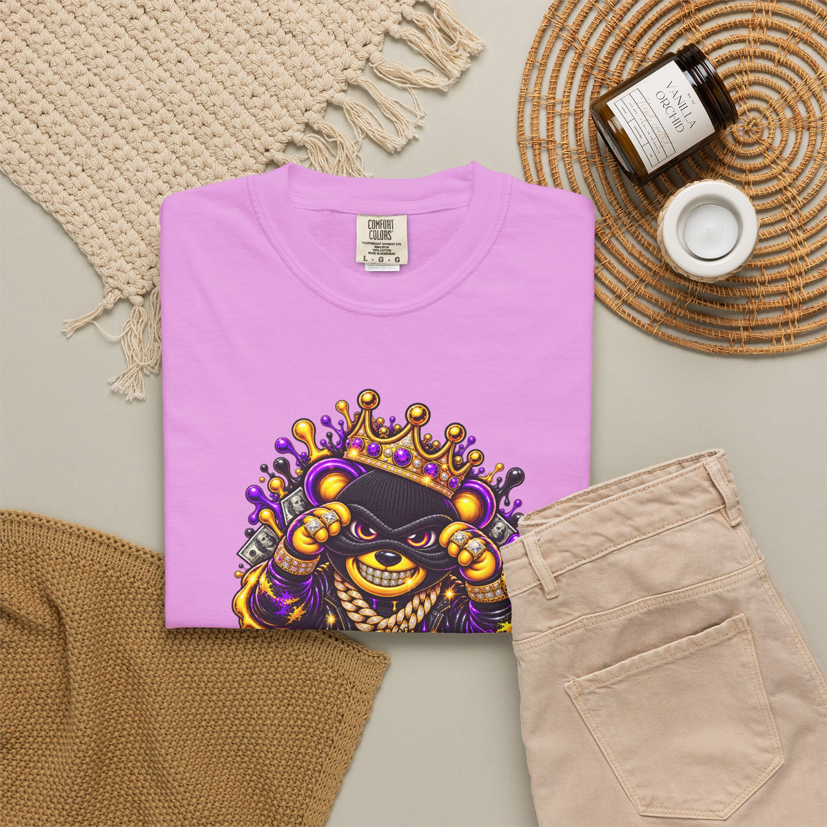 Unisex Garment-Dyed T-shirt-PURPLE&G9D CROWN MASK LOGO TRAP HOUSE MEET-SCUMMINGBEARZ™
