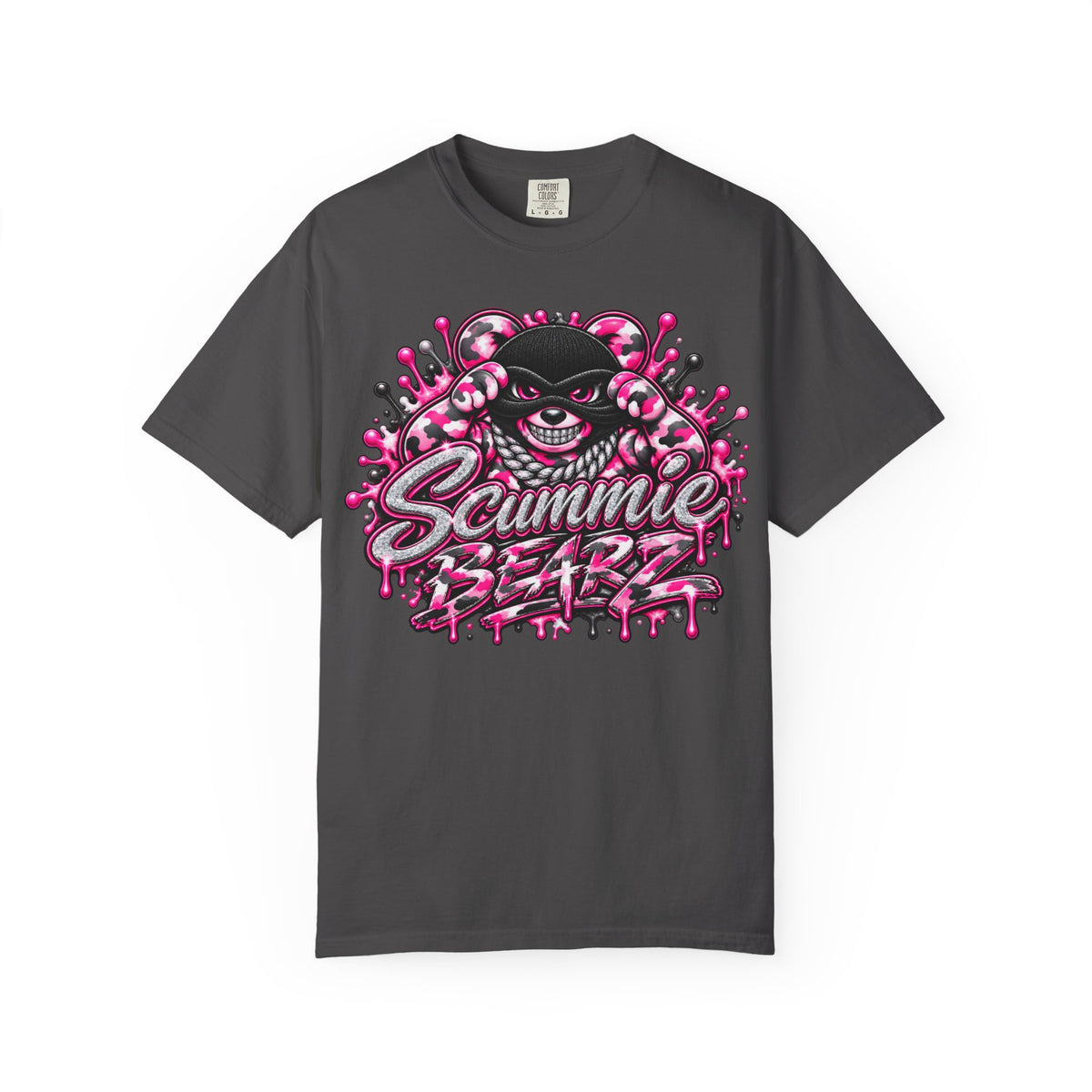 Unisex Garment-Dyed T-shirt-PINK CAMO MASK LOGO GLOCK -SCUMMIEBEARZ™