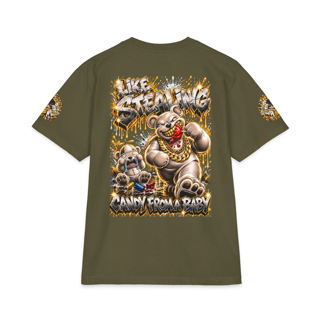 Like Stealing Candy from a Baby — White & Gold Edition | SCUMMIEBEARZ™ Shaka Wear Heavyweight Tee