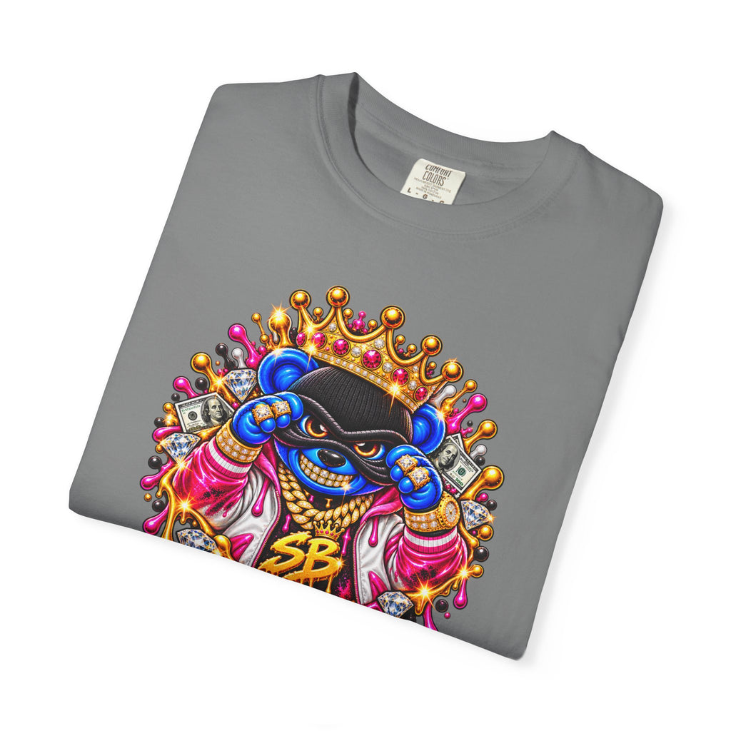 Unisex Garment-Dyed T-shirt-BLUE&PINK CROWN MASK LOGO PRAY BIG -SCUMMIEBEARZ™