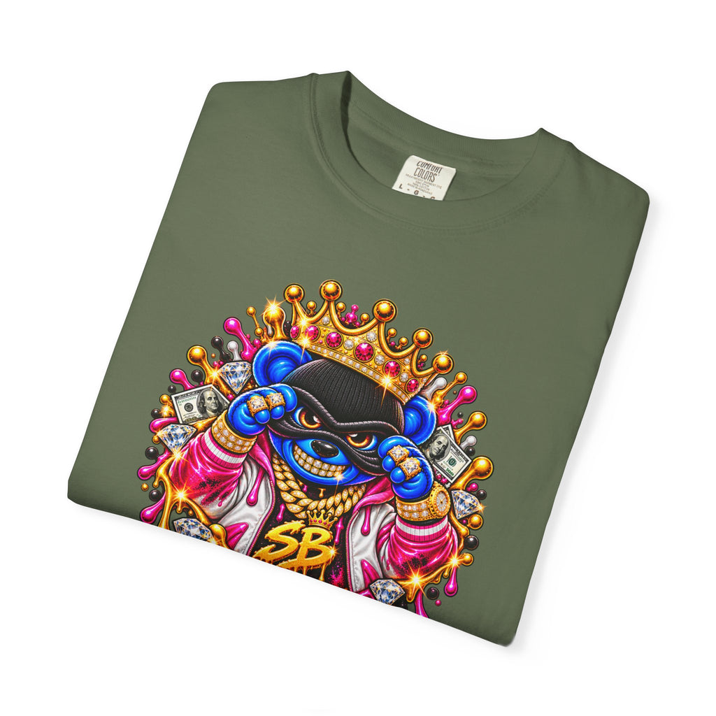 Unisex Garment-Dyed T-shirt-BLUE&PINK CROWN MASK LOGO PRAY BIG -SCUMMIEBEARZ™