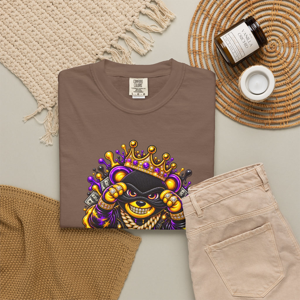Unisex Garment-Dyed T-shirt-PURPLE&GOLD CROWN MASK LOGO GET SERVED CROWN SB LOGO-SCUMMIEBEARZ™