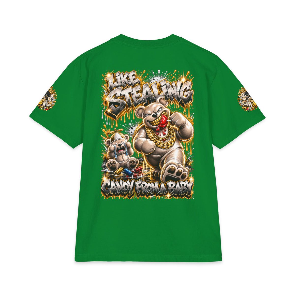 Like Stealing Candy from a Baby — White & Gold Edition | SCUMMIEBEARZ™ Shaka Wear Heavyweight Tee