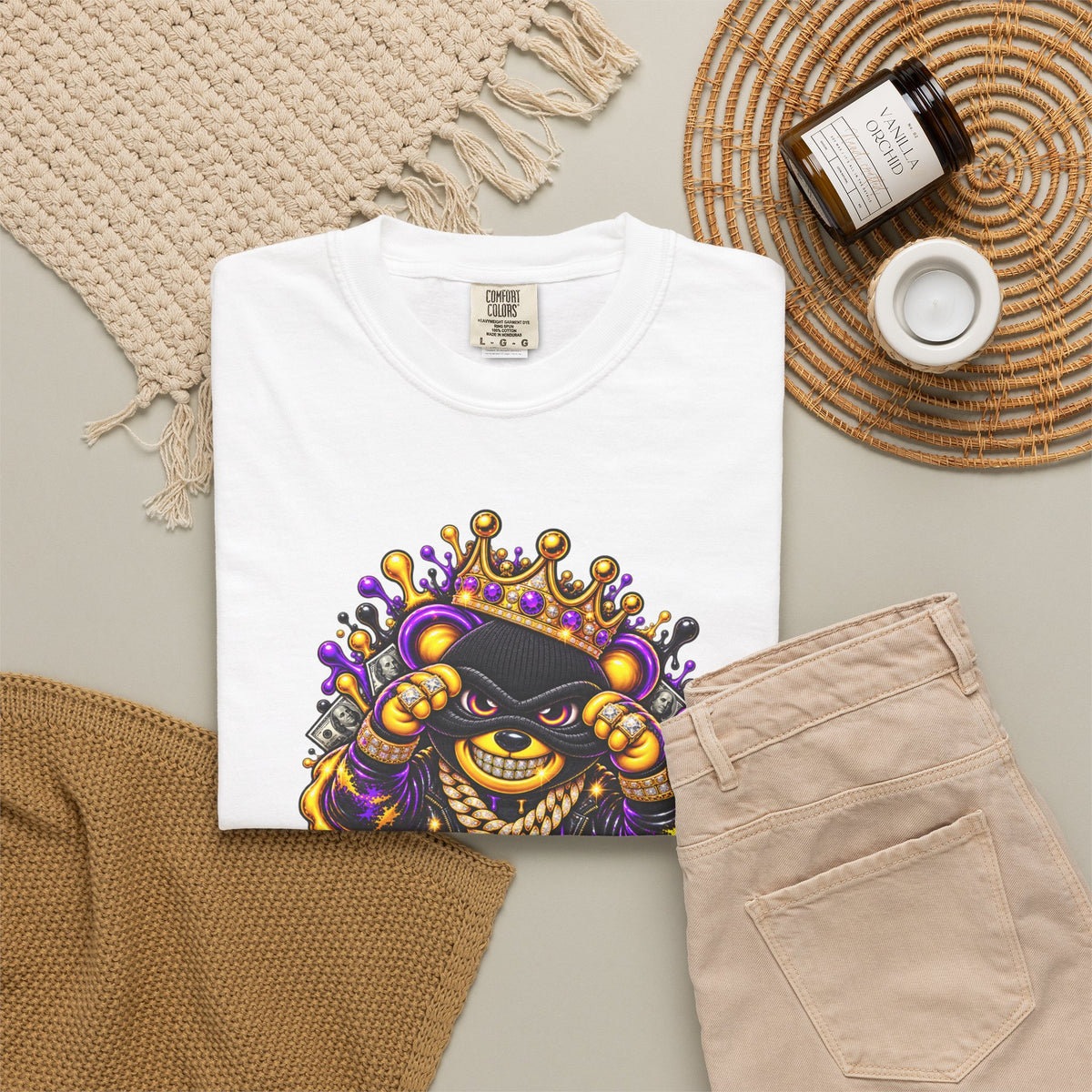 Unisex Garment-Dyed T-shirt-PURPLE&GOLD CROWN MASK LOGO GET SERVED CROWN SB LOGO-SCUMMIEBEARZ™