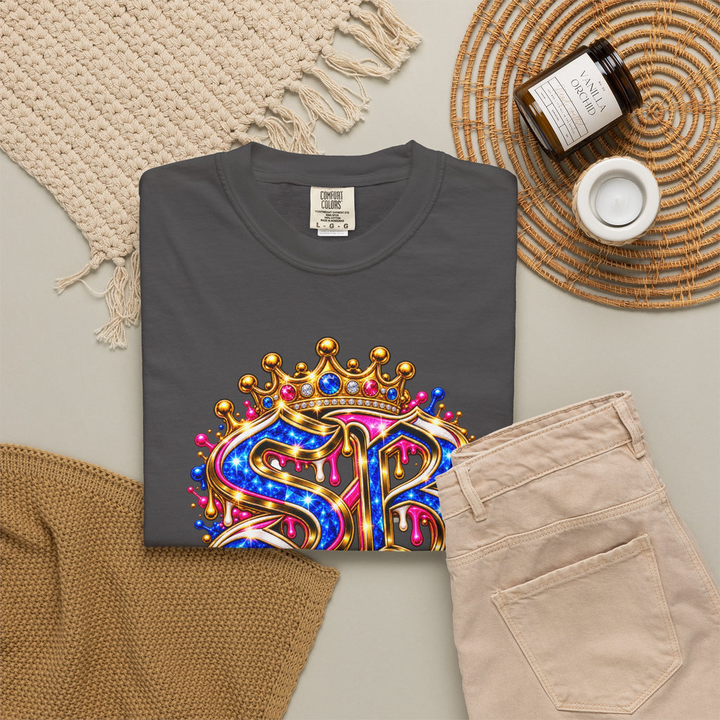 Unisex Garment-Dyed T-shirt-BLUE&PINK CROWN SB LOGO ARMED WITH FAITH-SCUMMIEBEARZ™