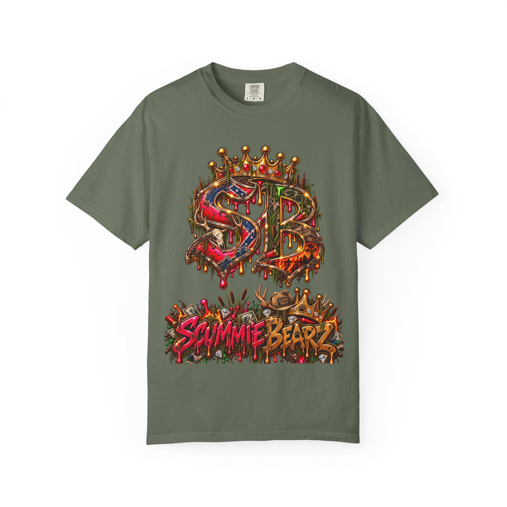 Unisex Garment-Dyed T-shirt--HILLBILLY DEAD OR RICH/SB CROWN LOGO-SCUMMIEBEARZ™️