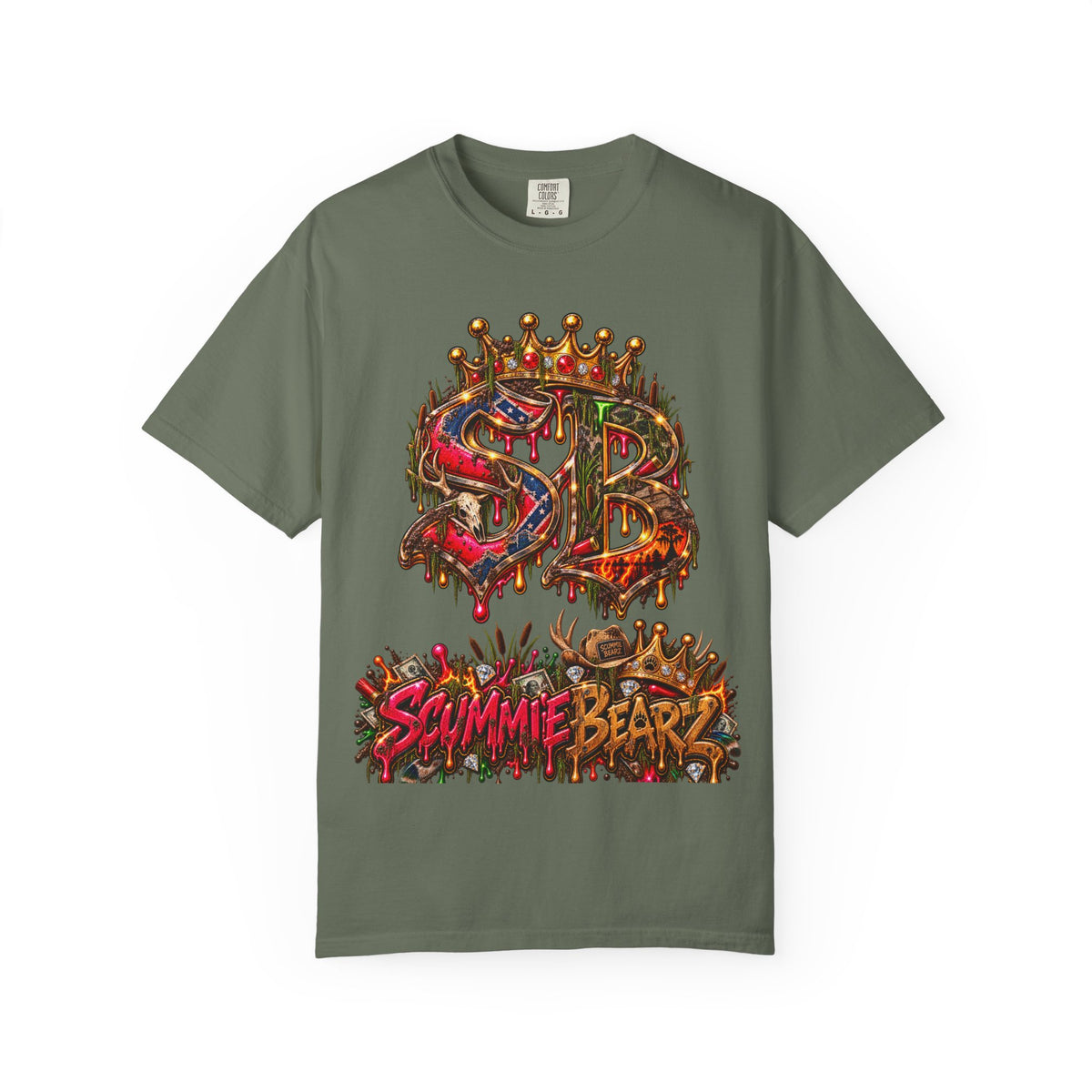 Unisex Garment-Dyed T-shirt--HILLBILLY DEAD OR RICH/SB CROWN LOGO-SCUMMIEBEARZ™️