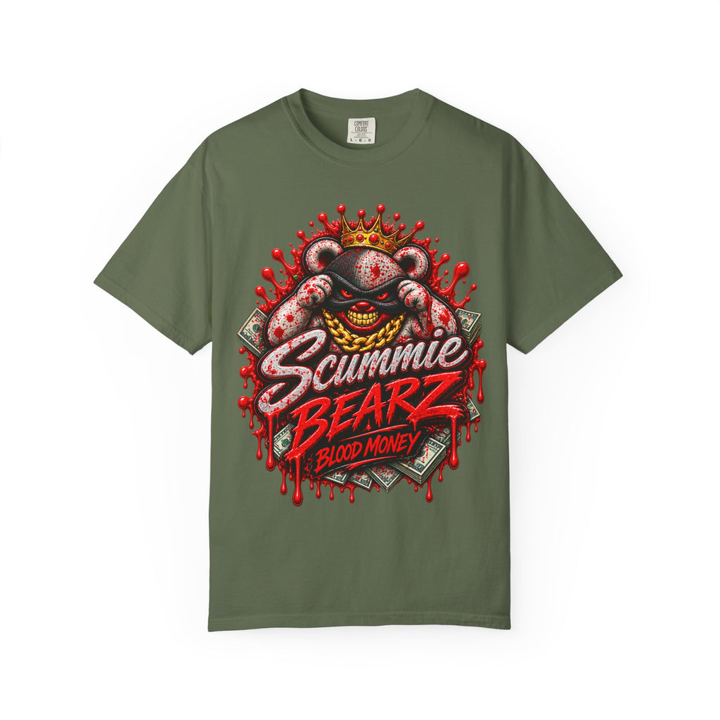 Unisex Garment-Dyed T-SHIRT-BLOOD MONEY GLOCK/MASK LOGO-SCUMMIEBEARZ™