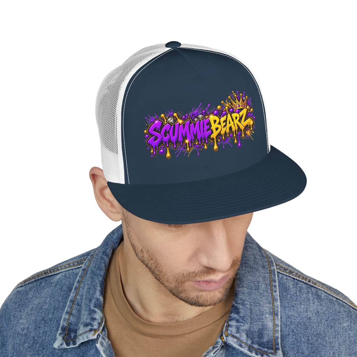 5 Panel Trucker Cap-PURPLE/GOLD SCUMMIEBEARZ LOGO-SCUMMIEBEARZ™