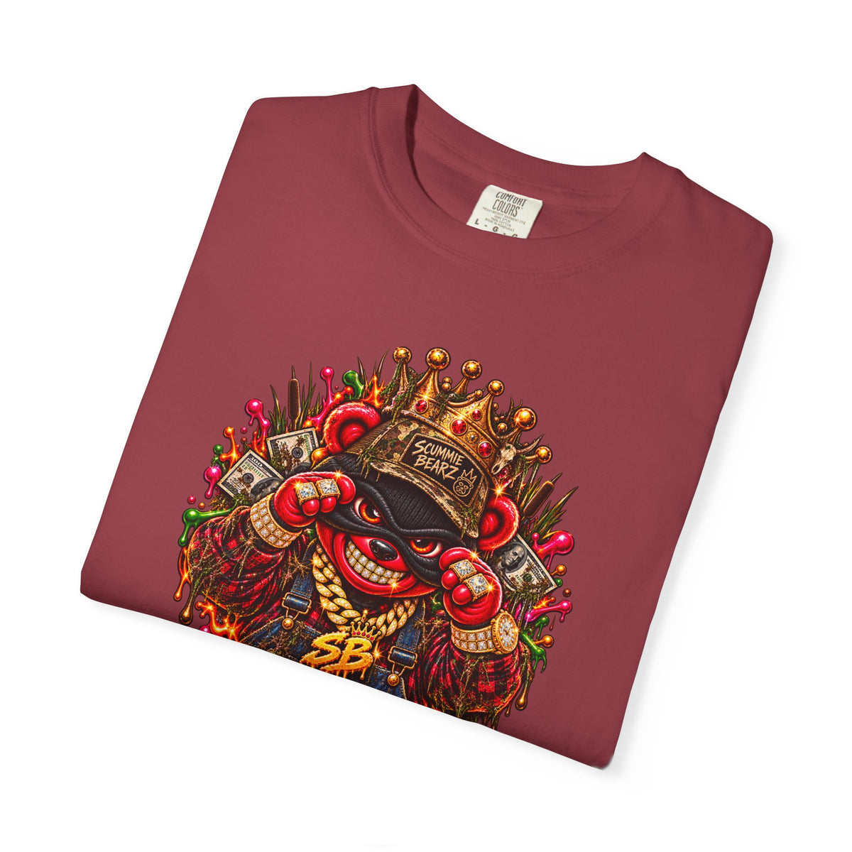 Unisex Garment-Dyed T-shirt-RED CROWN MASK LOGO HILLBILLY -SCUMMIEBEARZ™
