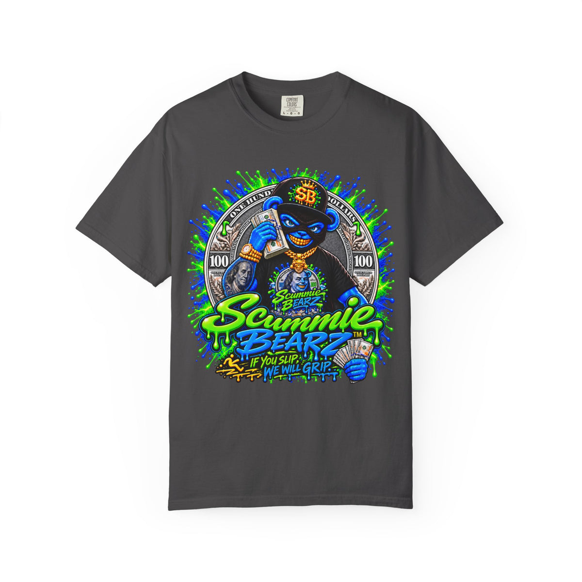 Unisex Garment-Dyed T-shirt-THAT MONEY💵KEEP CALLING📞ME MASK LOGO-SCUMMIEBEARZ™️