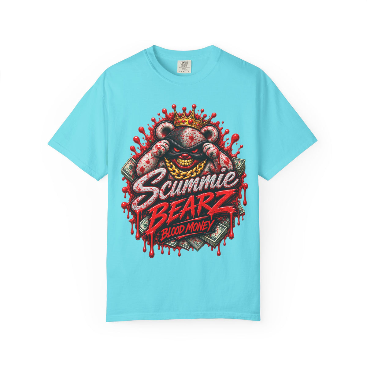 Unisex Garment-Dyed T-SHIRT-BLOOD MONEY GLOCK/MASK LOGO-SCUMMIEBEARZ™