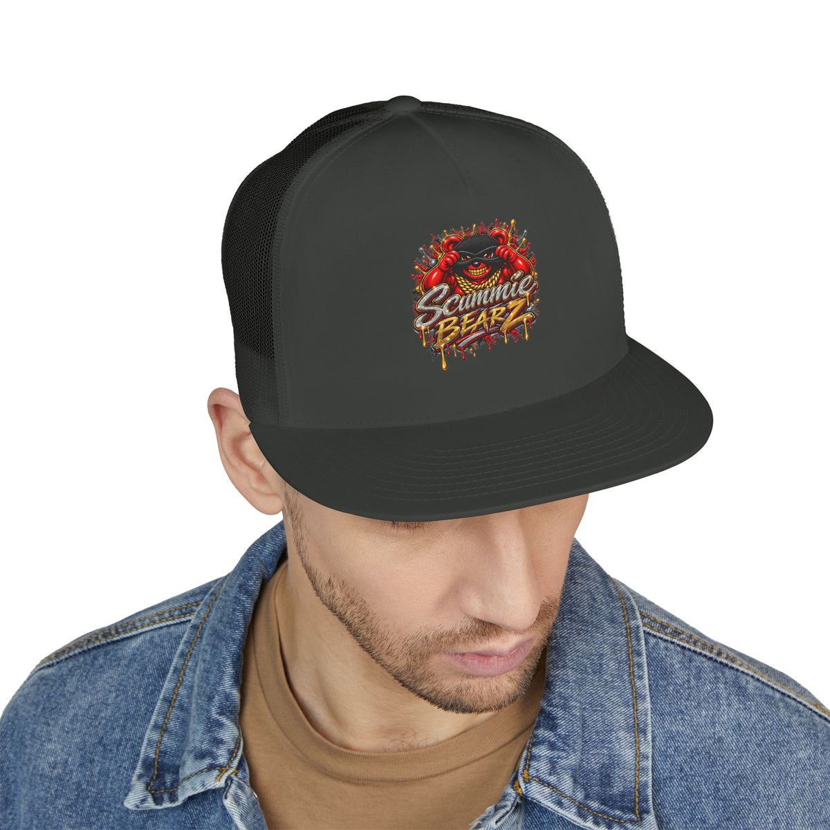 5 Panel Trucker Cap-RED/GOLD MASK LOGO-SCUMMIEBEARZ™
