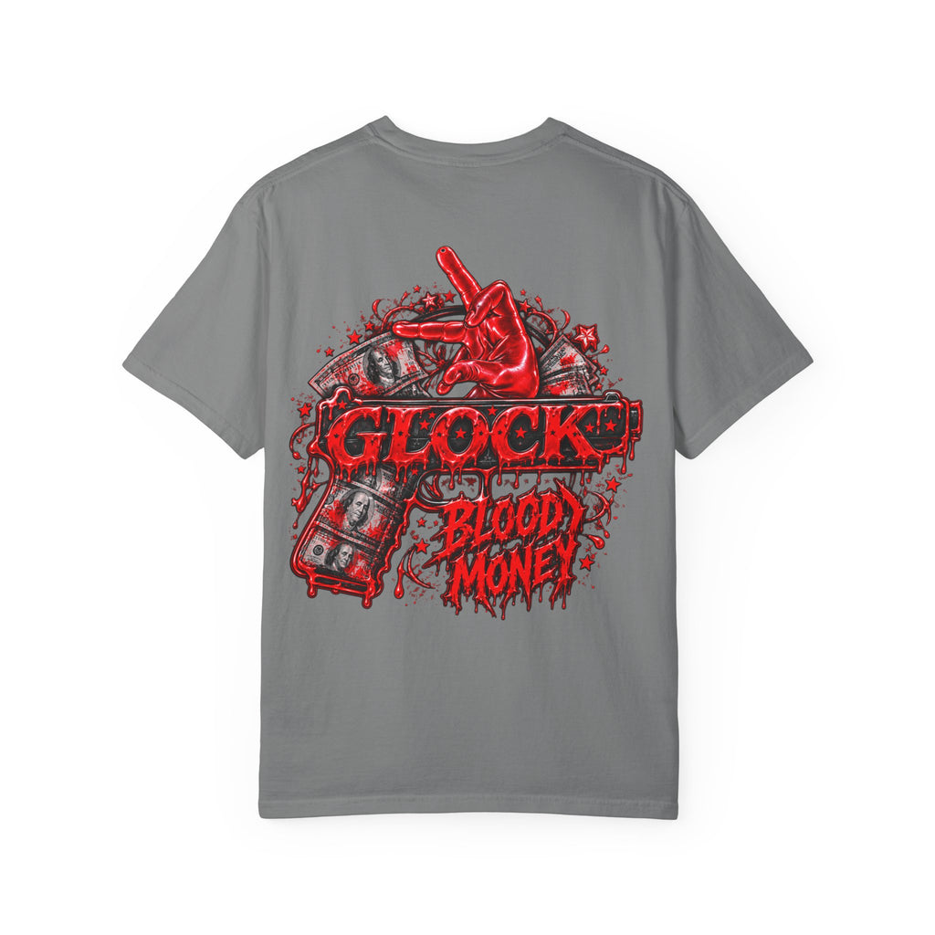 Unisex Garment-Dyed T-SHIRT-BLOOD MONEY GLOCK/MASK LOGO-SCUMMIEBEARZ™