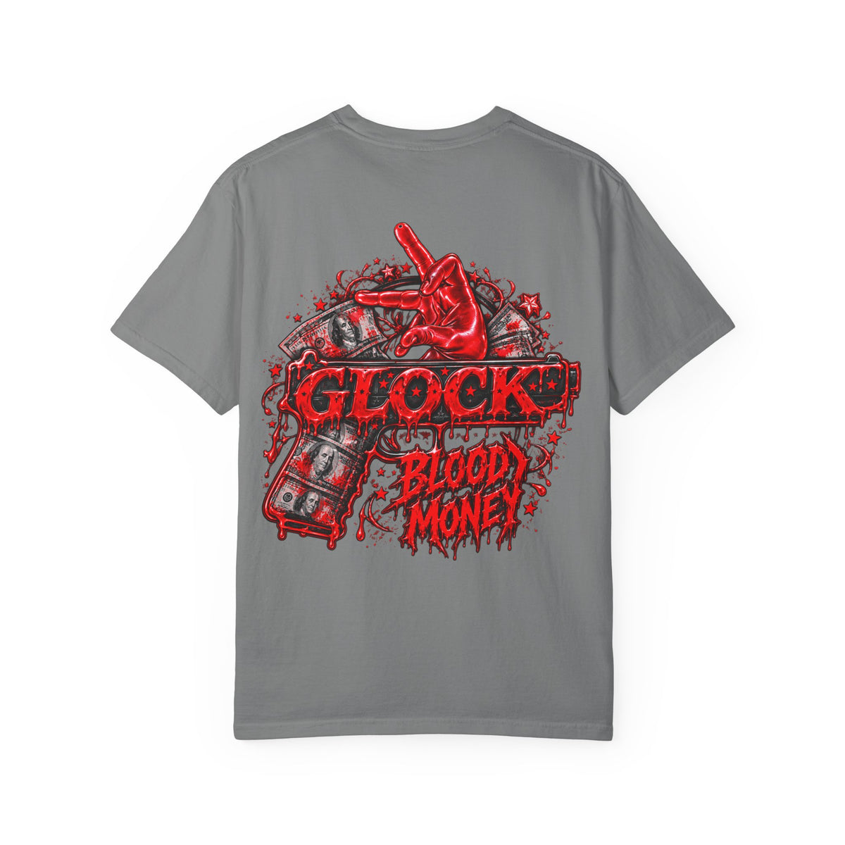 Unisex Garment-Dyed T-SHIRT-BLOOD MONEY GLOCK/MASK LOGO-SCUMMIEBEARZ™