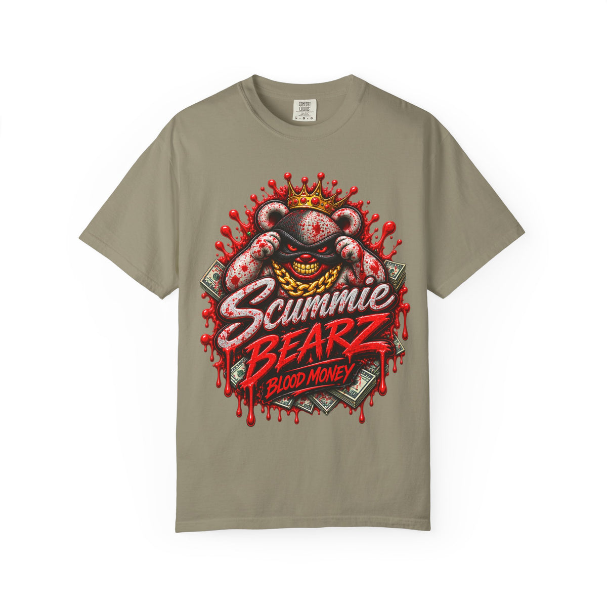 Unisex Garment-Dyed T-SHIRT-BLOOD MONEY GLOCK/MASK LOGO-SCUMMIEBEARZ™