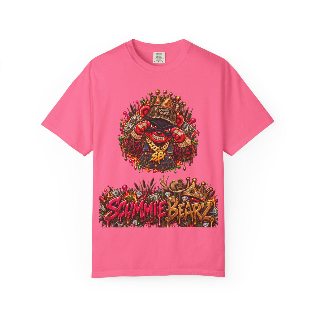 Unisex Garment-Dyed T-shirt-RED CROWN MASK LOGO HILLBILLY -SCUMMIEBEARZ™