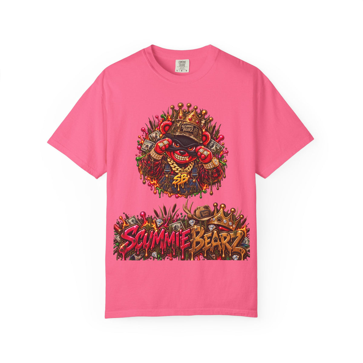 Unisex Garment-Dyed T-shirt-RED CROWN MASK LOGO HILLBILLY -SCUMMIEBEARZ™