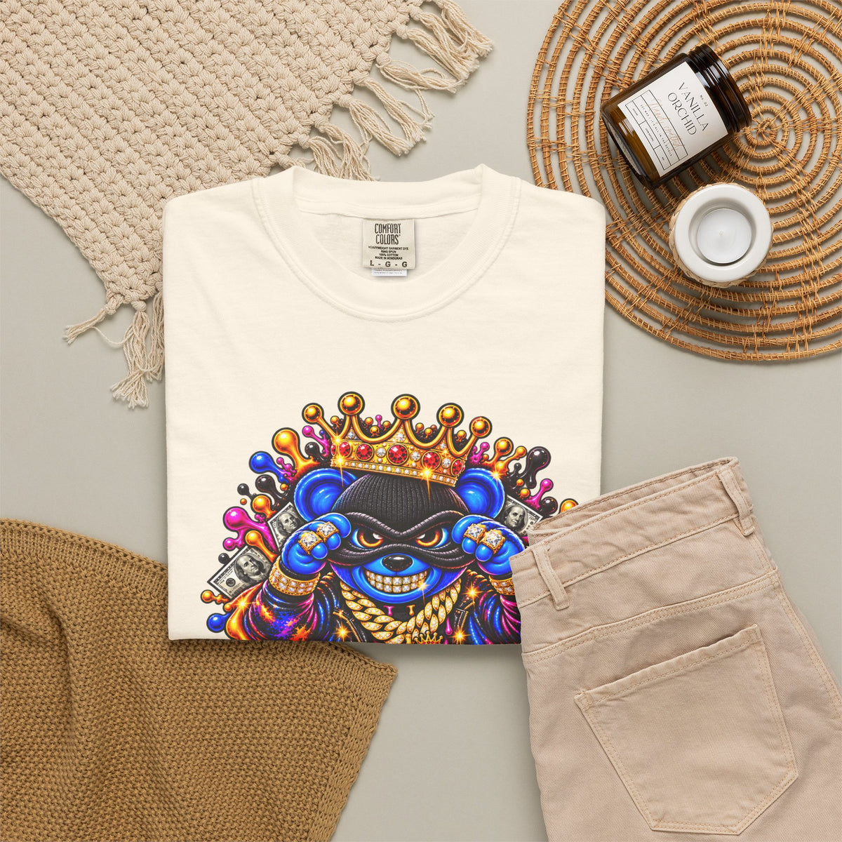 Unisex Garment-Dyed T-shirt-BLUE&PINK CROWN MASK LOGO MONEY GLOCK CROWN SB LOGO-SCUMMIEBEARZ™