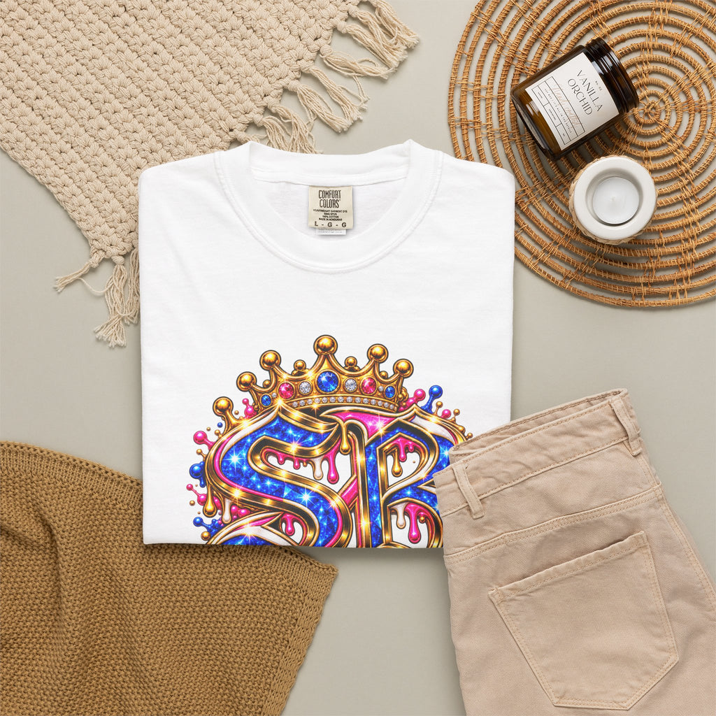 Unisex Garment-Dyed T-shirt-BLUE&PINK CROWN SB LOGO ARMED WITH FAITH-SCUMMIEBEARZ™