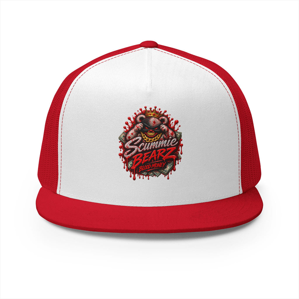 5 Panel Trucker Cap-	RED BLOOD MONEY MASK LOGO-SCUMMIEBEARZ™