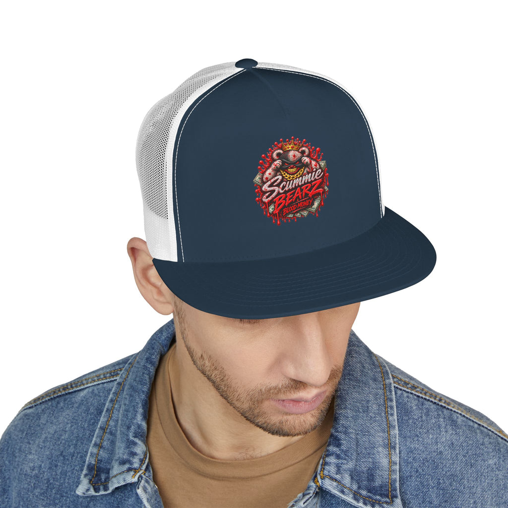 5 Panel Trucker Cap-	RED BLOOD MONEY MASK LOGO-SCUMMIEBEARZ™