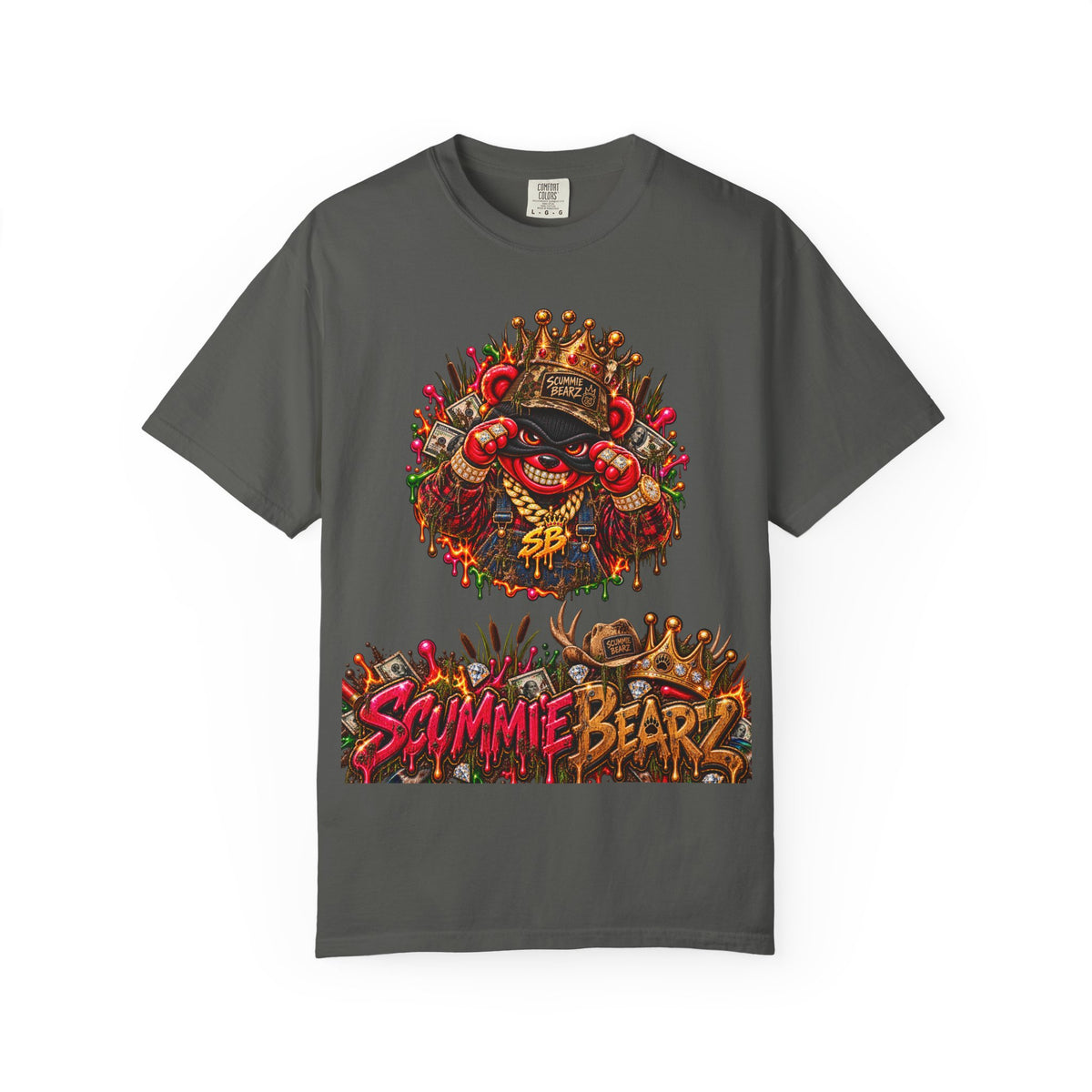 Unisex Garment-Dyed T-shirt-RED CROWN MASK LOGO BAIL BONDS-SCUMMINGBEARZ™